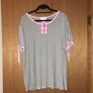 Janette Plus Striped T-Shirt with Pink Tie Sleeves